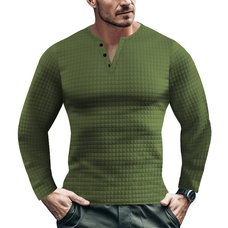 Herren Langarmshirt mit strukturiertem Design und modischem Knopfverschluss R&B