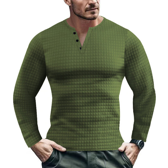 Herren Langarmshirt mit strukturiertem Design und modischem Knopfverschluss R&B