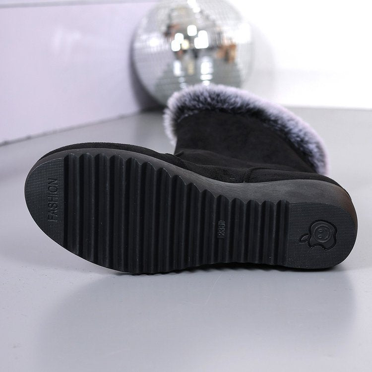 Damen Wedge-Stiefel mit gefüttertem Kunstfellkragen und verstellbaren Schnallen R&B