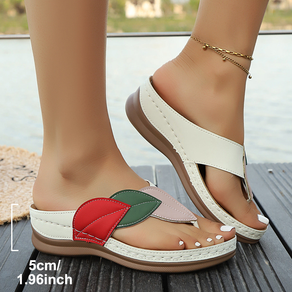 Damen Bequeme Zehentrenner-Sandalen mit floralem Design und rutschfester Sohle R&B