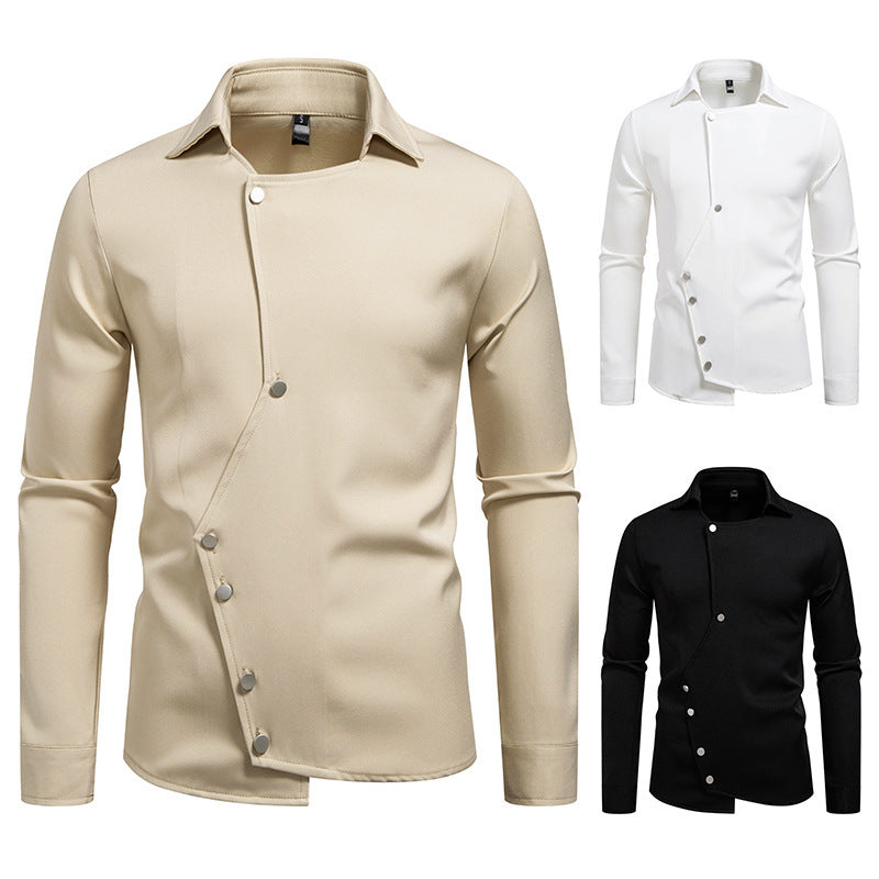 Herren Hemd mit asymmetrischem Knopfdesign und modernem Kragen R&B