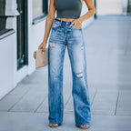 Damen Weit geschnittene Jeans mit Distressed-Effekten und hohem Bund