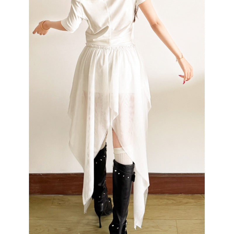 Damen Maxi-Skirt mit fließendem Chiffon und asymmetrischem Schnitt R&B
