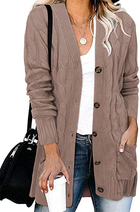 Damen Strickjacke mit dekorativem Zopfmuster und praktischen Taschen R&B