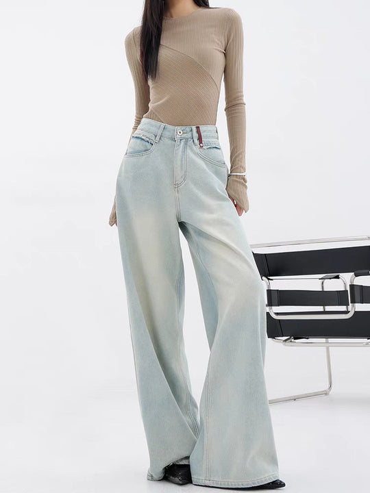 Damen Weite Denim-Hose mit lässigem Schnitt und hohem Bund R&B