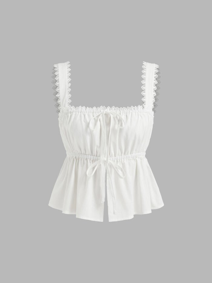 Damen luftiges Crop-Top mit verstellbarem Kordelzug und Rüschendetails R&B