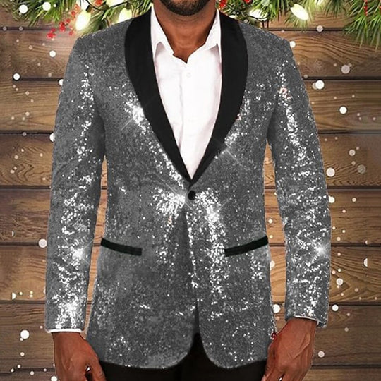 Herren glitzernder Pailletten Blazer mit schwarzem Revers R&B