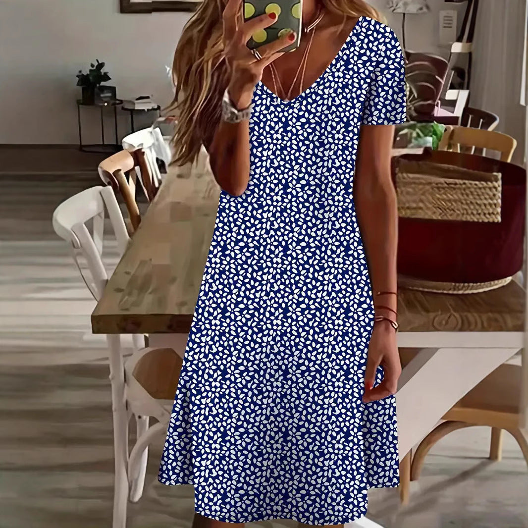 Damen V-Ausschnitt Freizeitkleid mit Blättermuster R&B