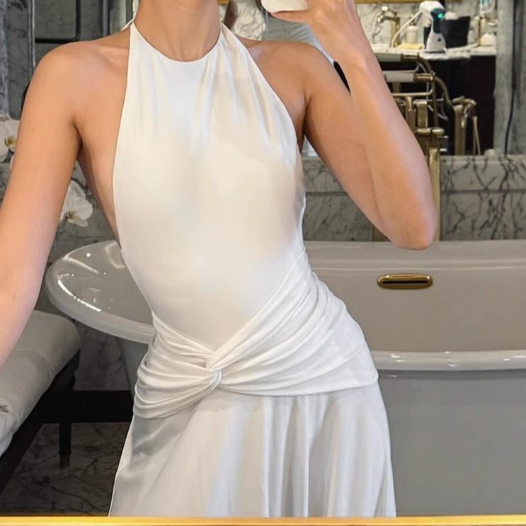 Damen Elegantes Maxikleid mit hochwertigem Wickeldetail und schickem Halterneck R&B