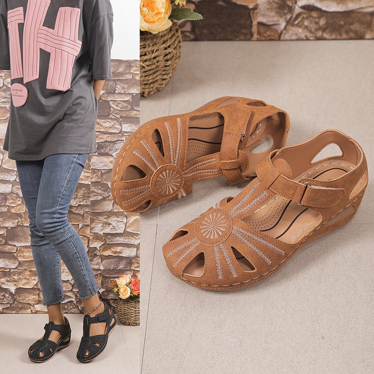 Damen komfortable Wedge-Sandalen mit ergonomischem Fußbett R&B