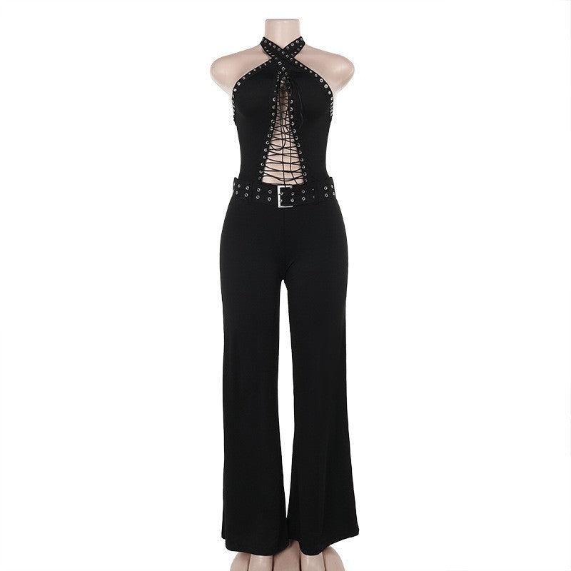 Damen verführerisches Langarmkleid mit tiefem Ausschnitt und Schnürung R&B