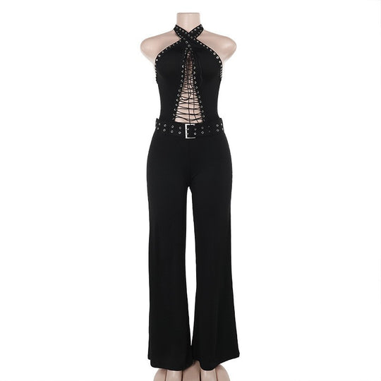 Damen verführerisches Langarmkleid mit tiefem Ausschnitt und Schnürung R&B