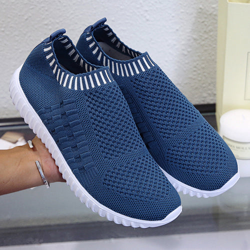 Damen atmungsaktive Slip-On Sneakers mit flexiblem Strickdesign R&B