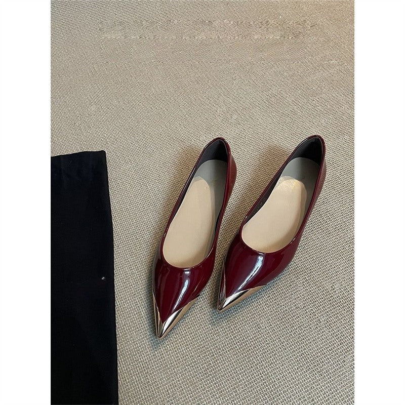 Damen elegante spitze Ballerina-Pumps mit glänzendem Metallic-Akzent R&B