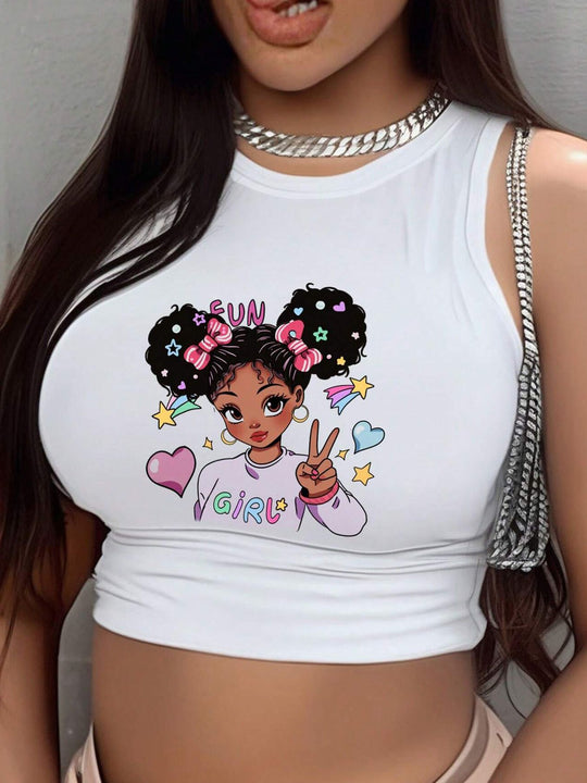 Damen Crop-Top mit mutigem Statement-Druck R&B