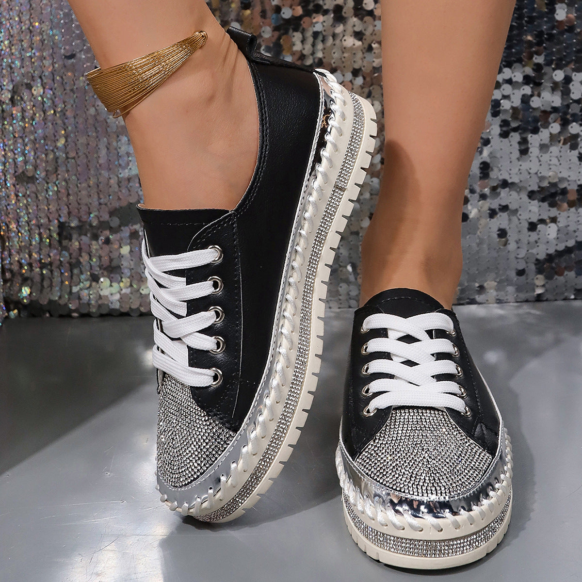 Damen modische Komfort-Sneaker mit Glitzer-Details und atmungsaktiver Sohle R&B