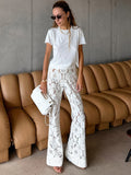 Damen Elegante Spitzenhose mit weitem Bein und floralen Details R&B