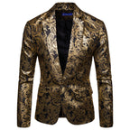 Herren exklusiver Paillettenblazer mit goldenen Verzierungen und modernem Schnitt R&B