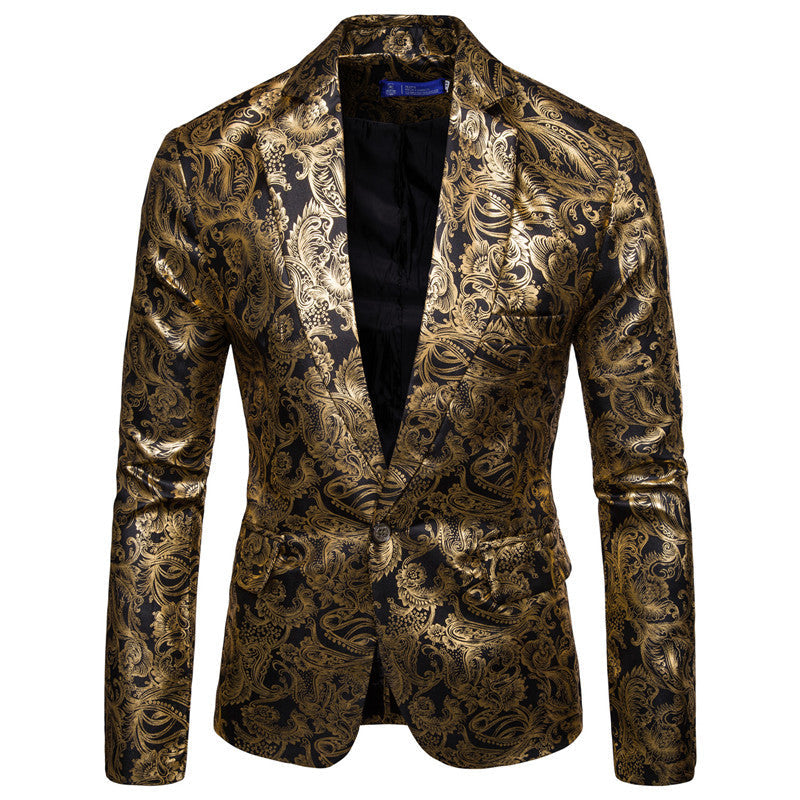 Herren exklusiver Paillettenblazer mit goldenen Verzierungen und modernem Schnitt R&B