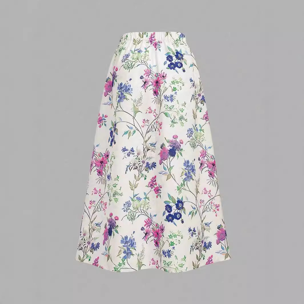 Damen Maxirock mit floralem Print und elastischem Bund R&B