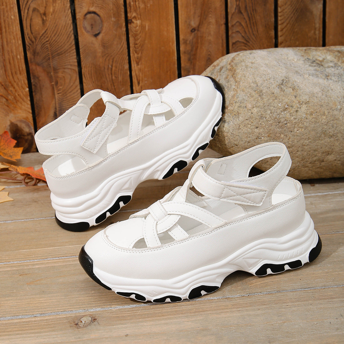 Damen Sportliche Sneaker-Sandalen mit elastischen Riemen und rutschfester Sohle R&B