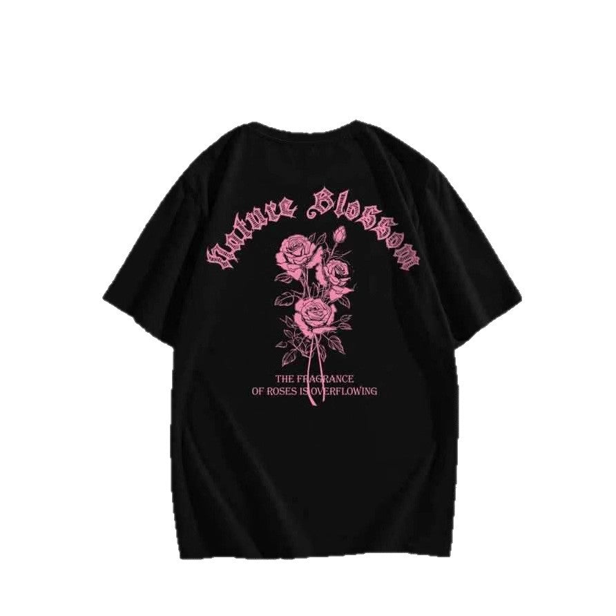 Damen T-Shirt mit floralem Motiv und kreativem Schriftzug R&B