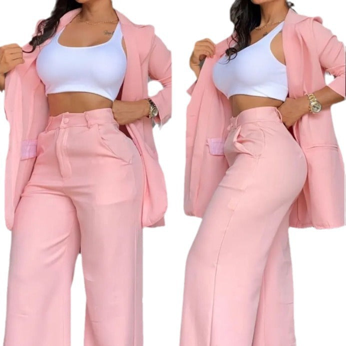 Damen elegantes Blazer- und Hosen-Set mit weitem Schnitt R&B