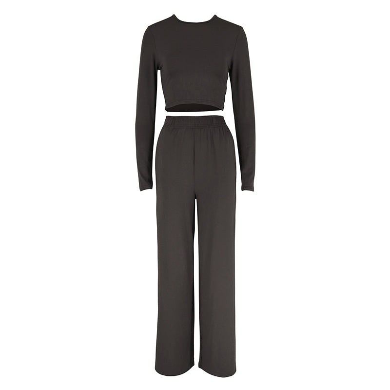 Damen Elegantes Zweiteiliges Set mit cropped Oberteil und weiten Hosen R&B
