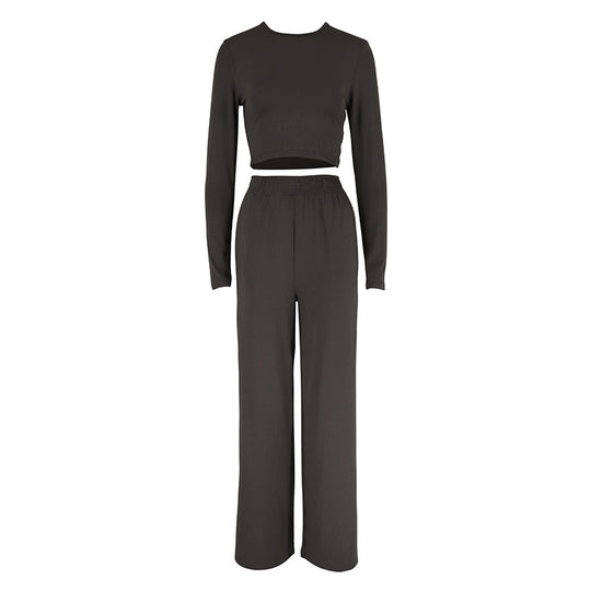 Damen Elegantes Zweiteiliges Set mit cropped Oberteil und weiten Hosen R&B