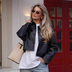 Damen Modische cropped Kunstlederjacke mit stilvollen Details R&B