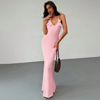 Damen glitzerndes Maxikleid mit eleganten Blumenapplikationen R&B