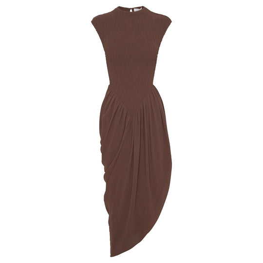 Damen Elegantes asymmetrisches Kleid mit strukturiertem Oberteil und fließendem Rock R&B