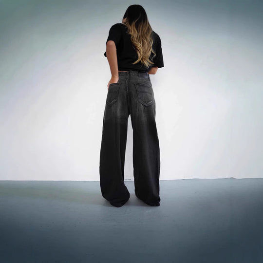 Damen lockere High-Waist Jeans mit angesagtem Farbverlauf und weitem Bein R&B