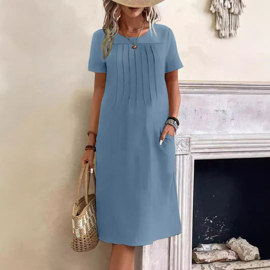 Damen lässiges Midi-Kleid mit Falten-Design und praktischen Taschen R&B