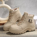 Damen modische Schnürstiefel mit warmem Fleece-Futter und rutschfester Sohle R&B