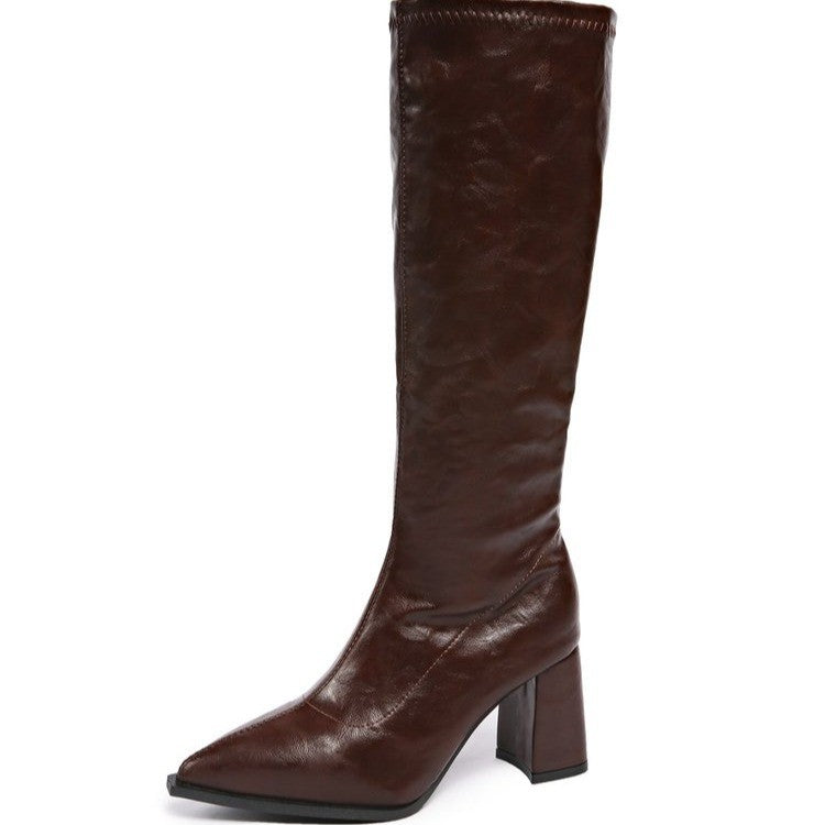 Damen hochmodische Stiefel mit blockiertem Absatz und spitzem Zehenbereich R&B