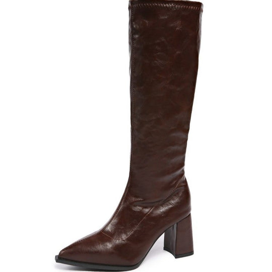 Damen hochmodische Stiefel mit blockiertem Absatz und spitzem Zehenbereich R&B