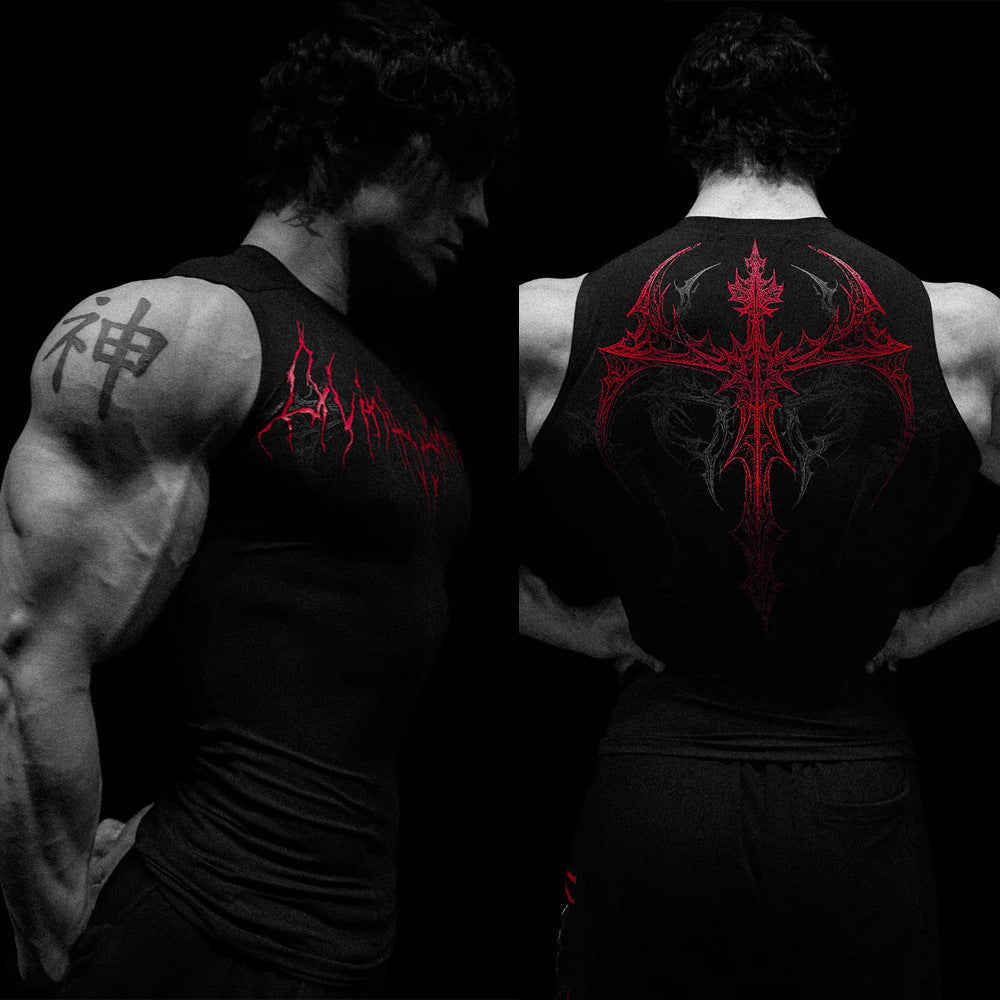 Herren nan figurbetontes Trainings-Tanktop mit tiefen Armausschnitten und filigranem Rückendruck R&B