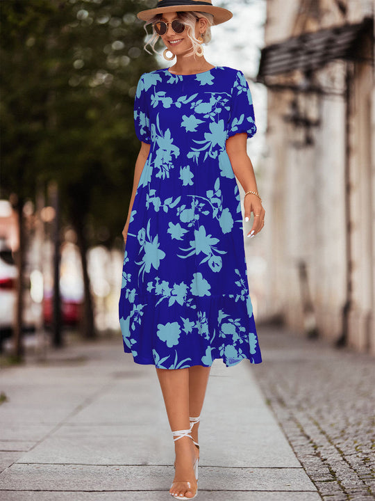 Damen Fließendes Maxikleid mit floralem Design und voluminösen Ärmeln R&B
