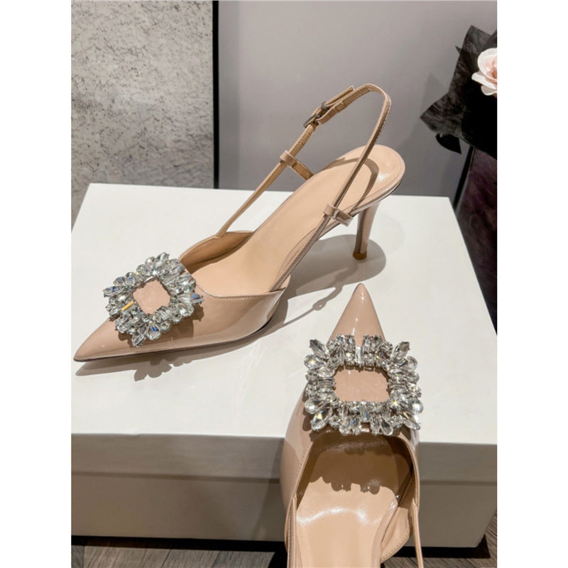 Damen elegante Slingback-Pumps mit funkelndem Strass und modischen Verzierungen R&B
