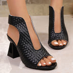 Damen Chunky Heels mit offenem Zehenbereich und geflochtenem Design R&B