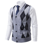 Herren elegante Strickweste mit klassischem Rautenmuster und praktischen Taschen R&B
