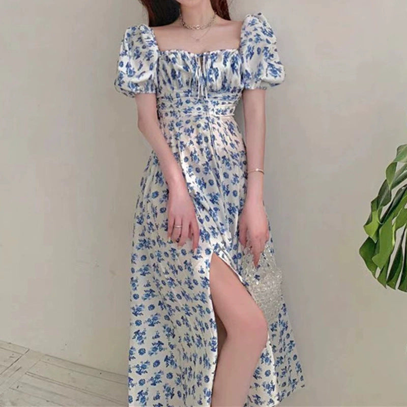 Damen Maxikleid mit eleganten Puffärmeln und floralem Design R&B