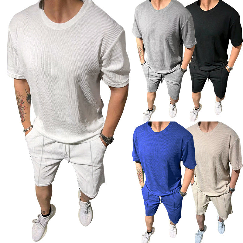 Herren lässiges Freizeitsport-Outfit mit strukturiertem Oberteil und Shorts R&B