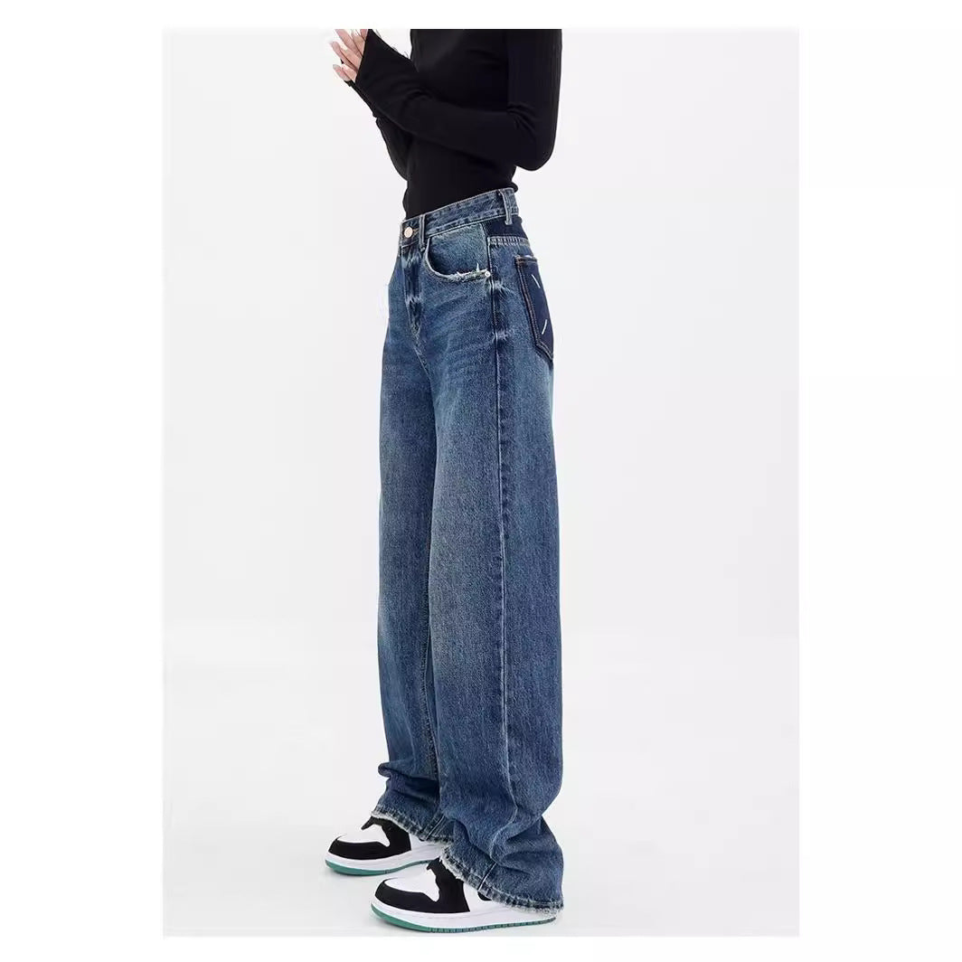 Damen weit geschnittene Denim-Hose mit stilvollen Fransendetails R&B