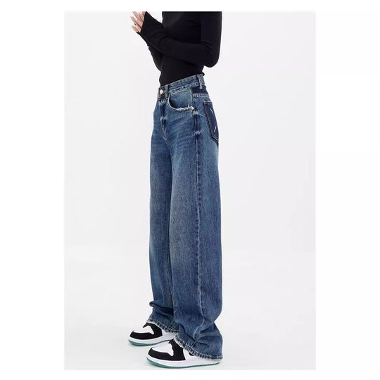 Damen weit geschnittene Denim-Hose mit stilvollen Fransendetails R&B