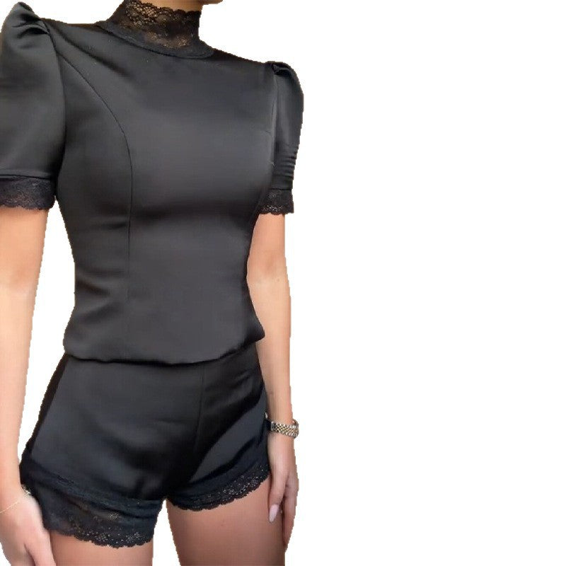 Damen Satin Schlafshorts mit Spitzenverzierung R&B