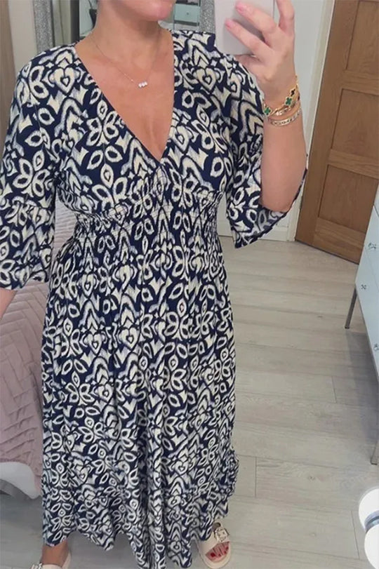 Damen Maxikleid mit schmeichelndem V-Ausschnitt und voluminösen Ärmeln R&B