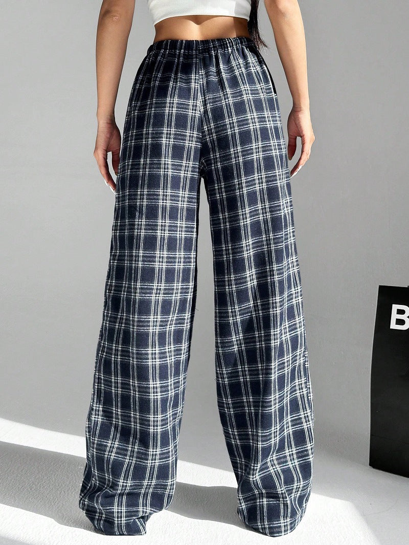 Damen Weit geschnittene Karohose mit elastischem Bund und praktischen Taschen R&B