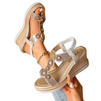 Damen Wedge-Sandalen mit glamourösem Schmuckdesign und komfortabler Sohle R&B